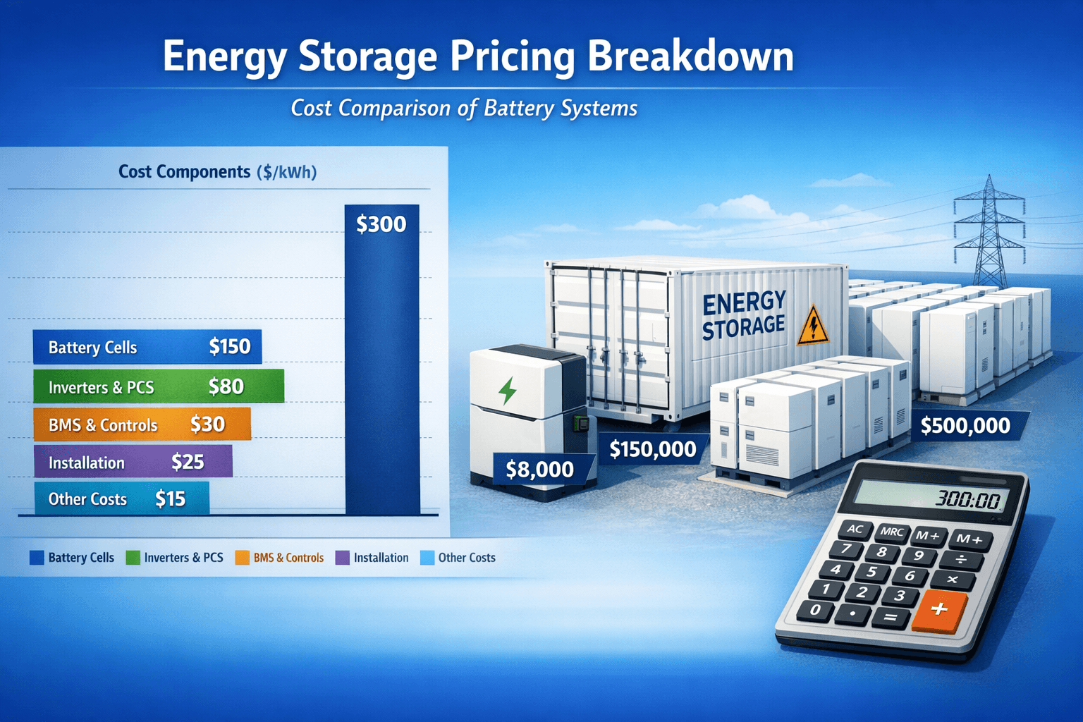 How much does a business energy storage system cost (50 kW/108 kWh → 3.85 MWh container)?