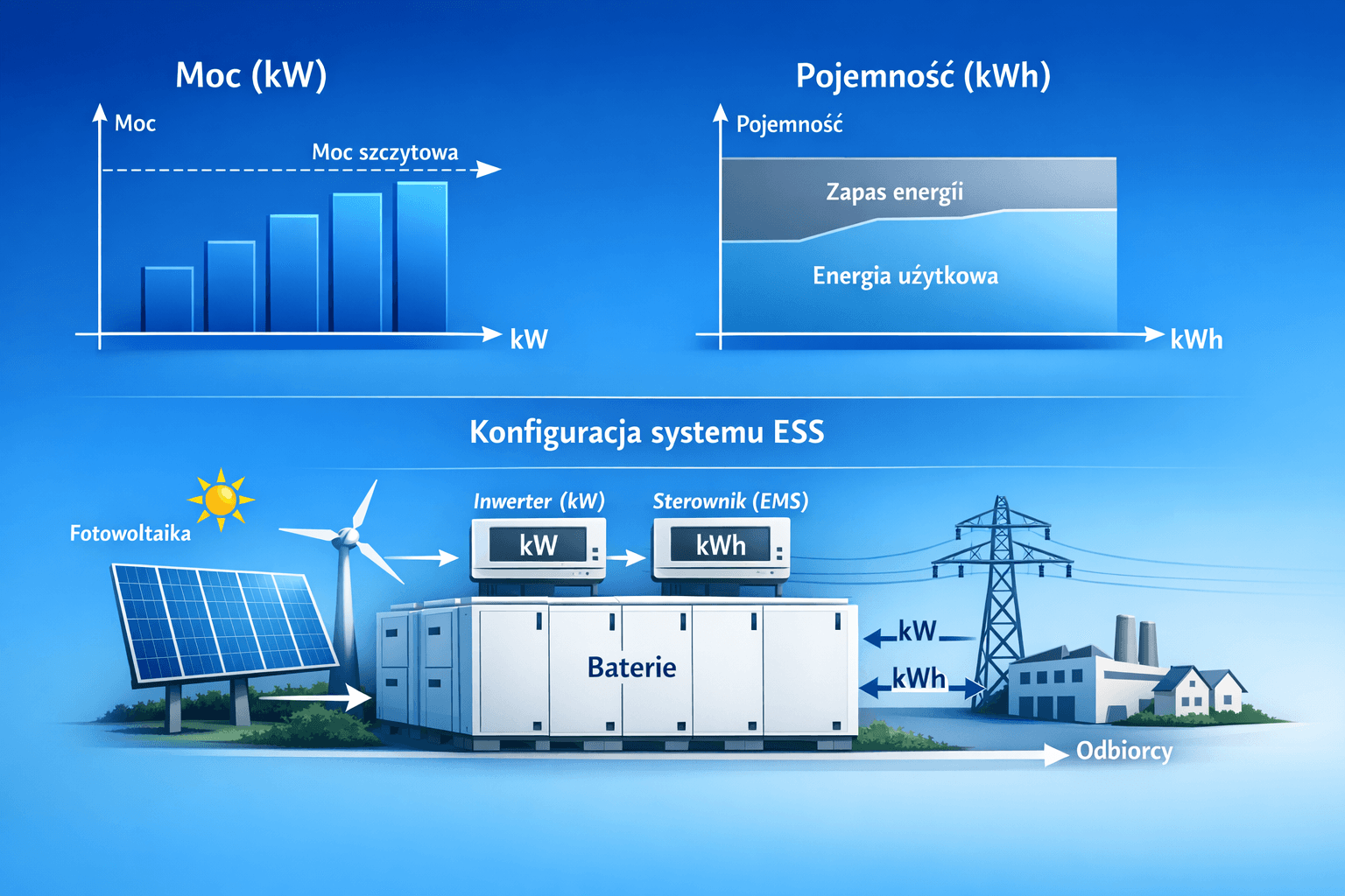 Jak dobrać moc i pojemność magazynu energii do firmy? (Checklist + przykłady)