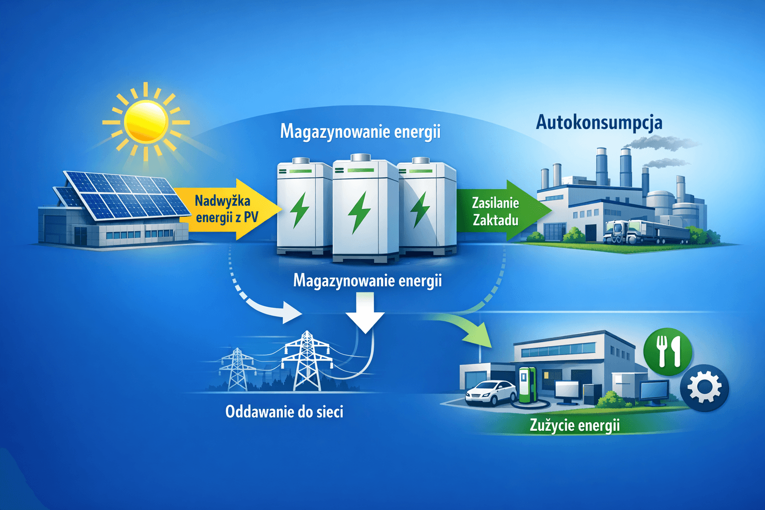 Magazyn energii + PV w firmie: autokonsumpcja, nadwyżki i strategie ładowania